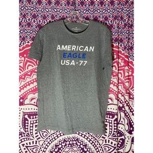 American Eagle USA Shirt Gray White Blue Size Large